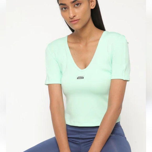 NWT Adidas Originals Women's Aqua V-neck T Shirt - Picture 3 of 8